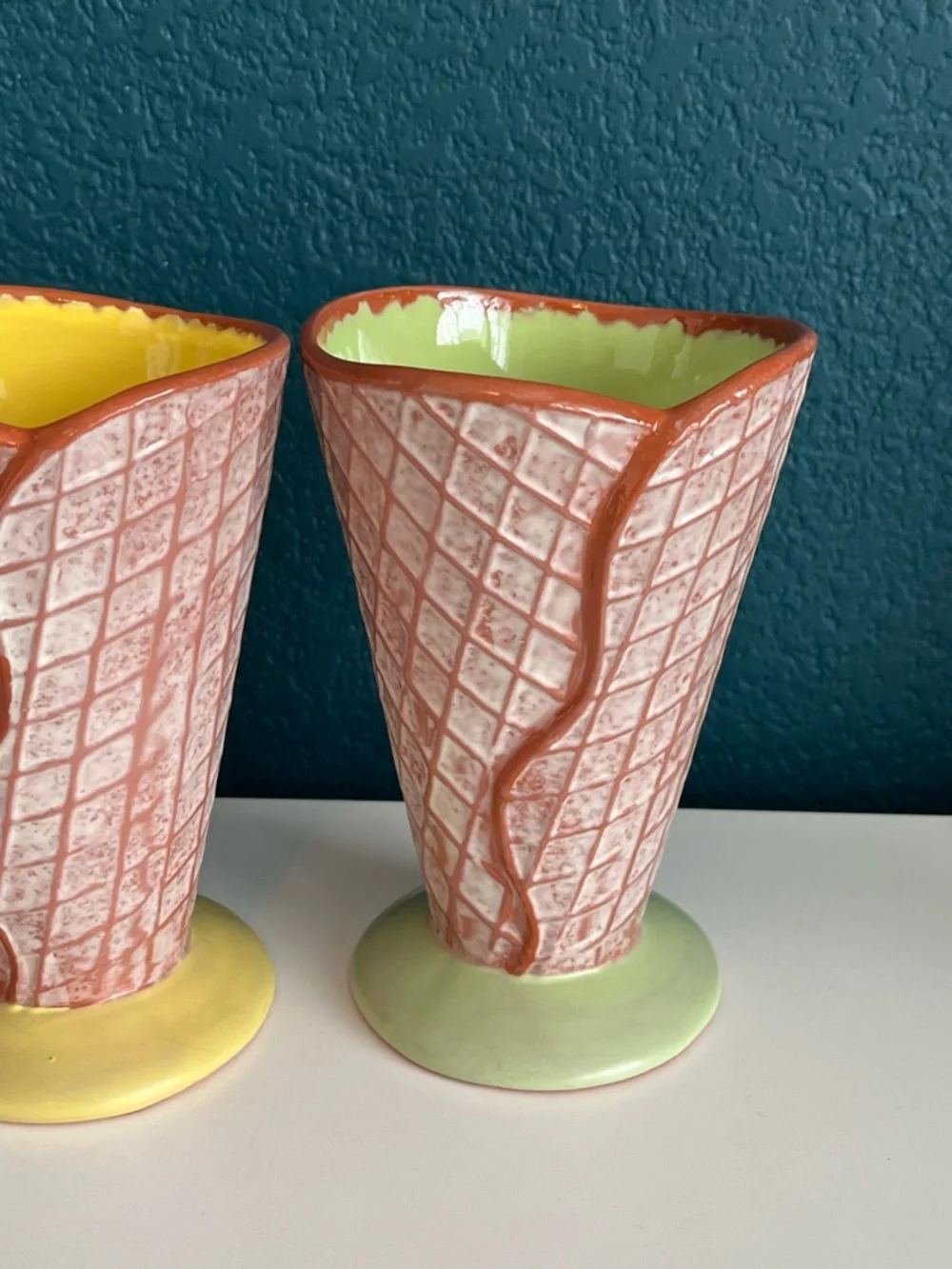 Vintage Hallmark Ceramic Ice Cream Waffle Cone Sundae Cups x3 - Picture 4 of 9